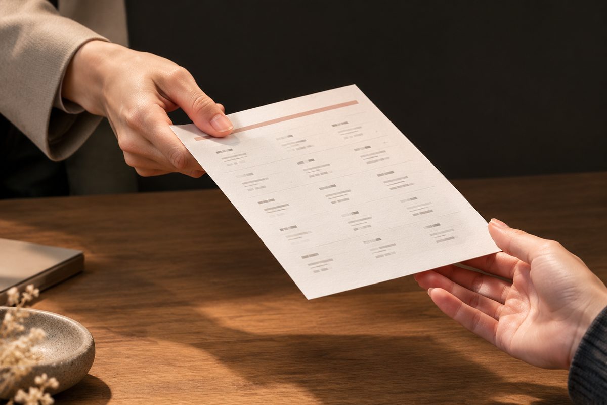 A printed domain card being handed to its owner