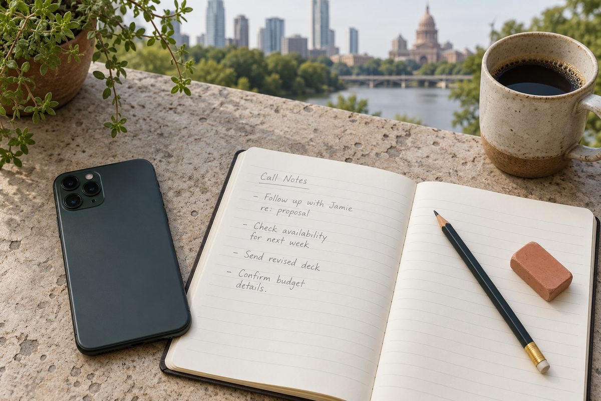 Phone and notebook of call notes ready for a domain inquiry